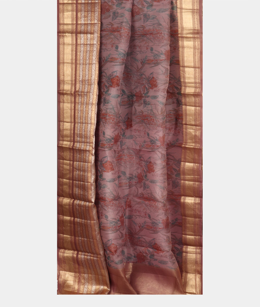 Lavender Kora Organza Printed Saree T3574312