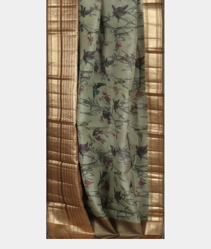 Green Kora Organza Printed Saree T3574302