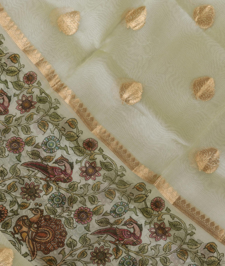 Green Kora Organza Printed Saree T357409-image
