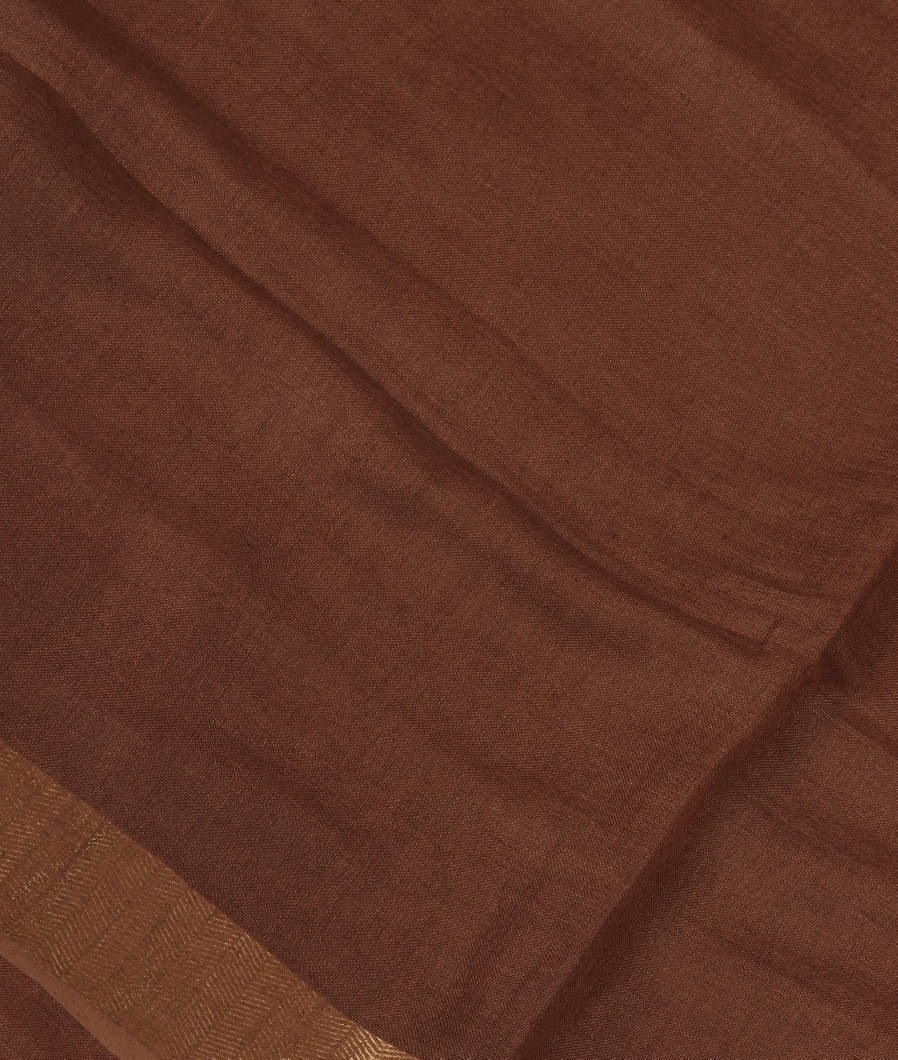 Brown Handwoven Linen Saree T329876-image