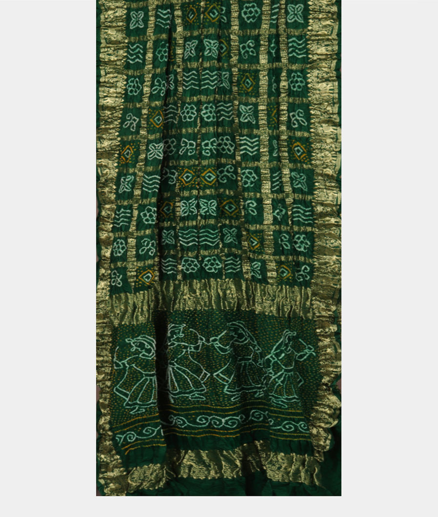 Green Bandhani Gajji Silk Saree T3499932