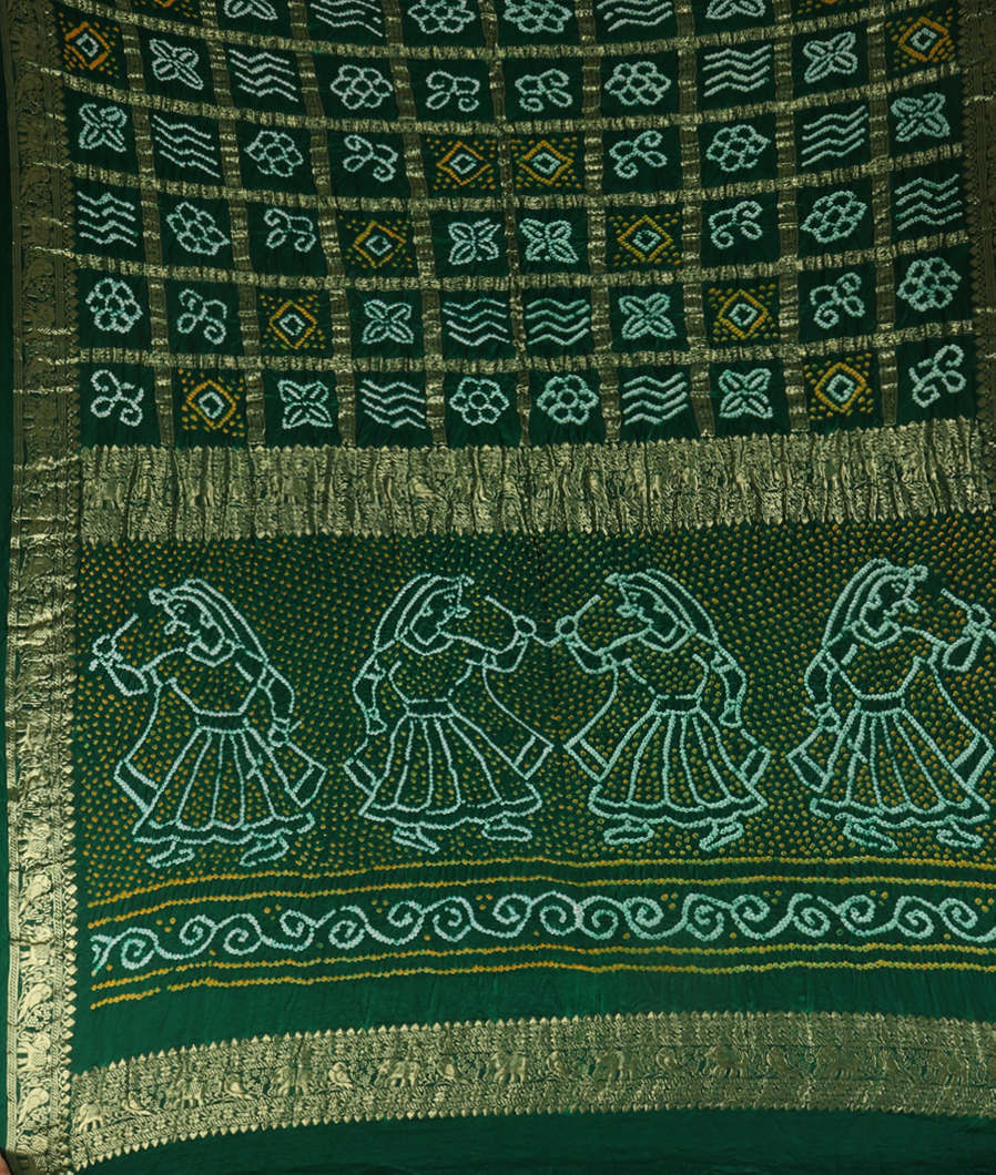 Green Bandhani Gajji Silk Saree T3499934