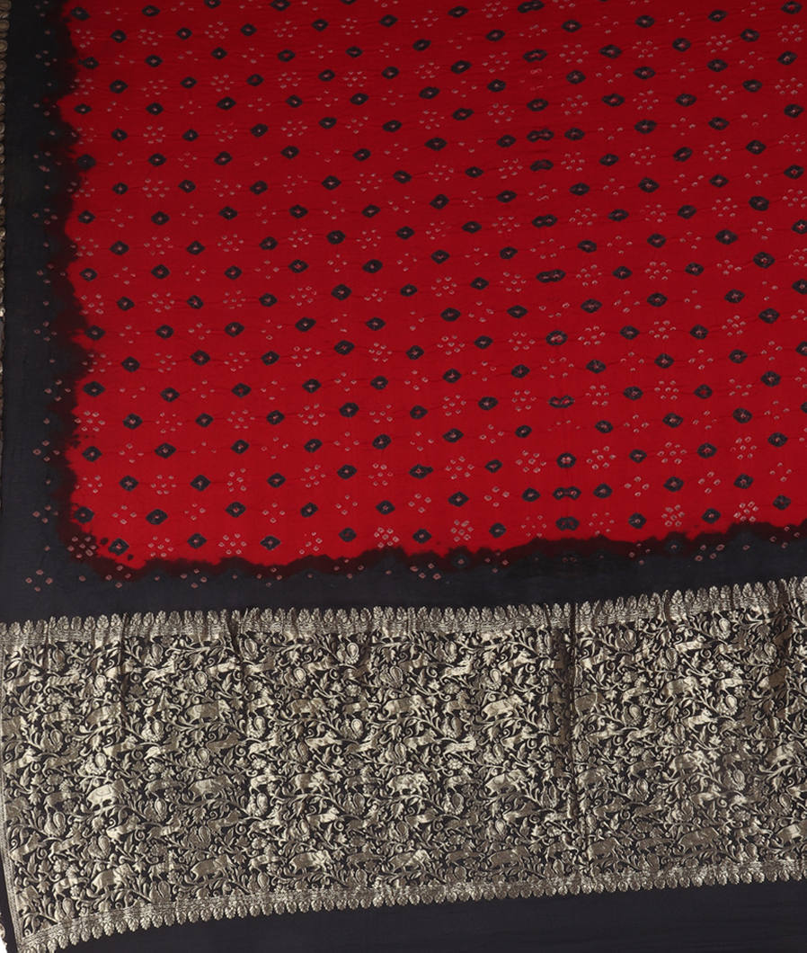 Maroon Bandhani Crepe Silk Saree T3357734