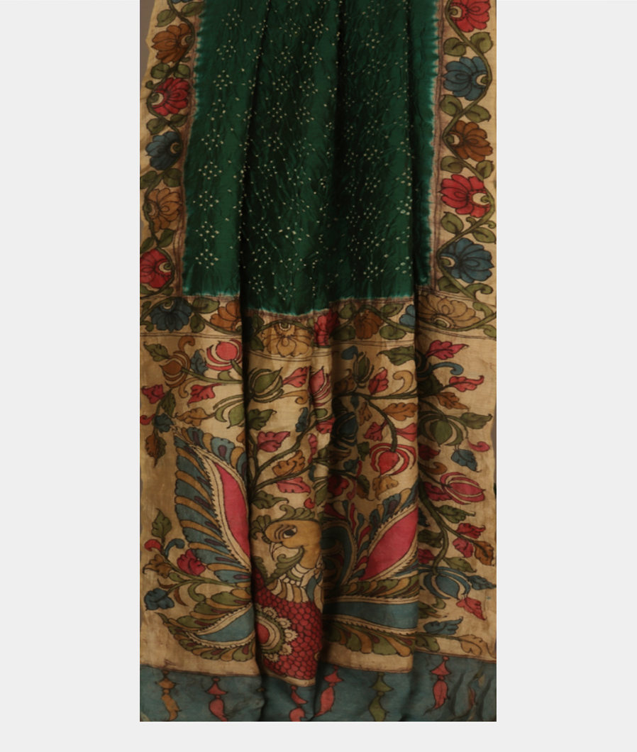 Green Bandhani Tussar Saree T3641142