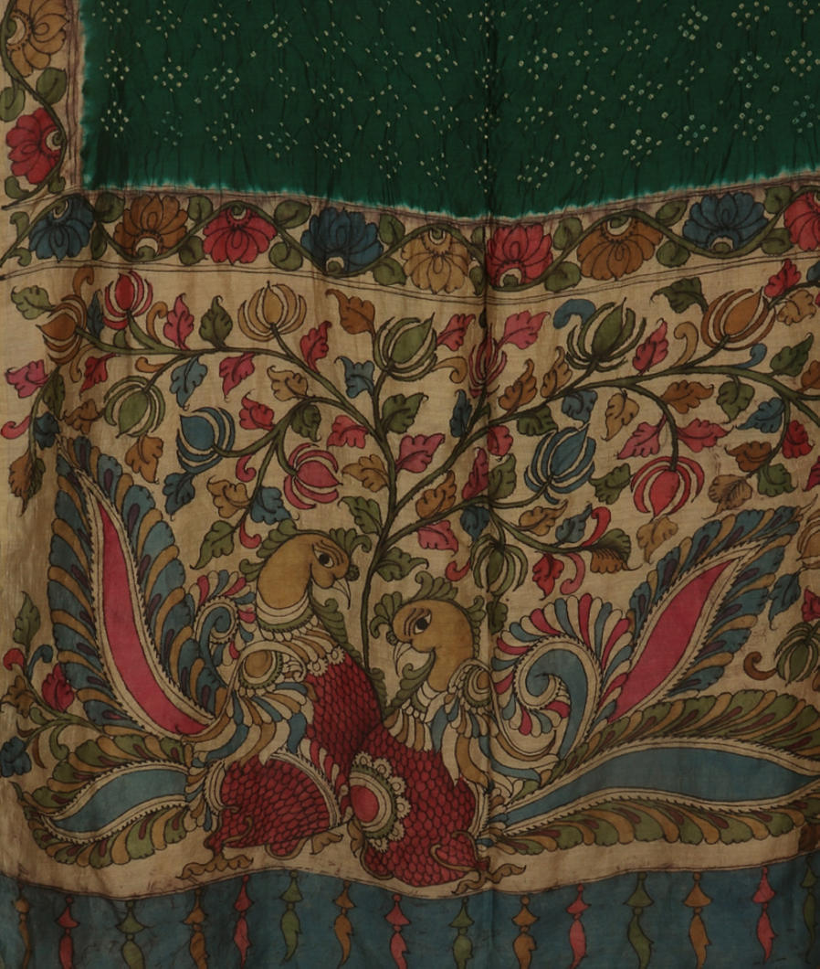 Green Bandhani Tussar Saree T3641144