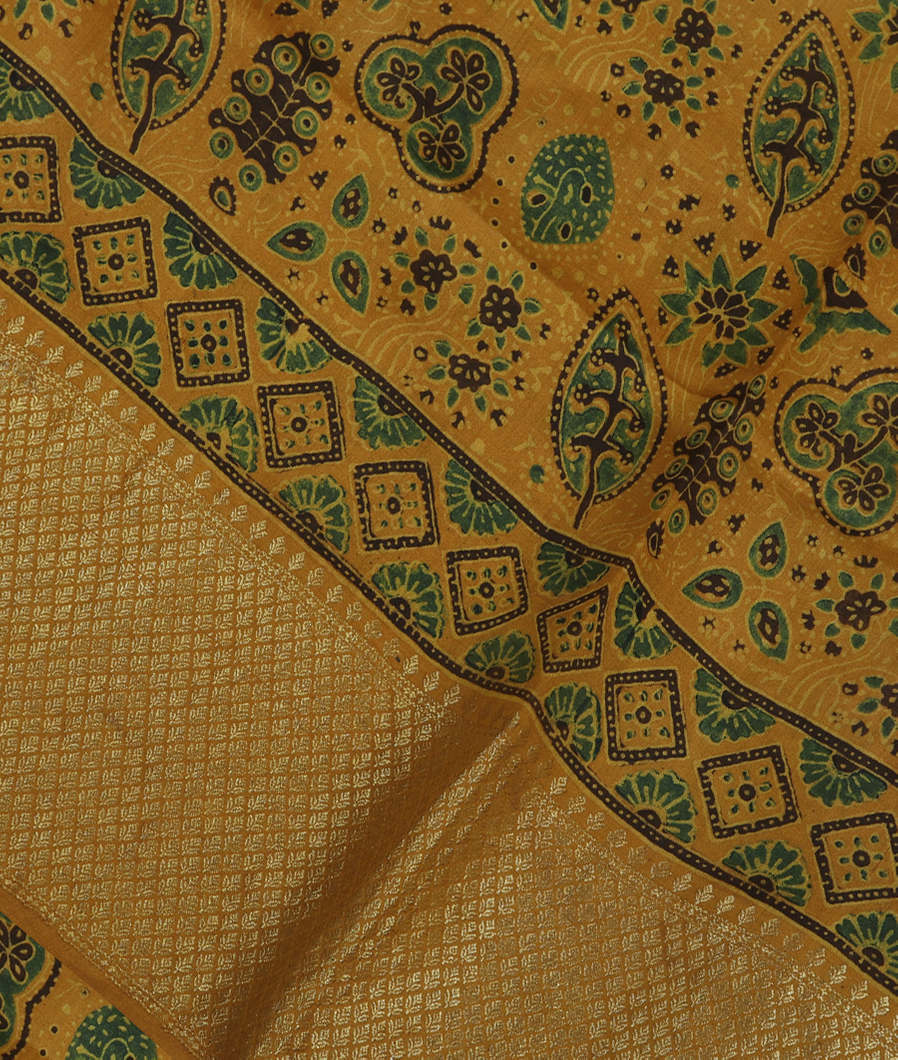 Yellow Ajrakh Printed Chaniya Silk Saree T364143-image