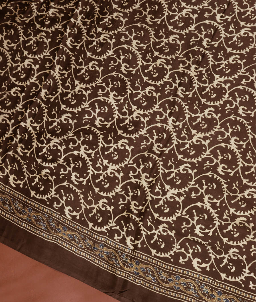 Brown Ajrakh Printed Modal Silk Saree T3634533