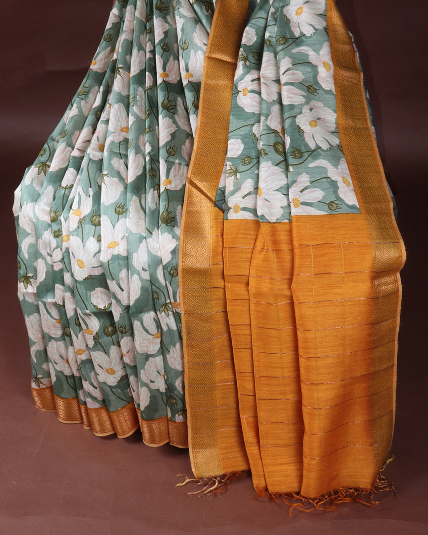 Green Tussar Printed Saree T3622982