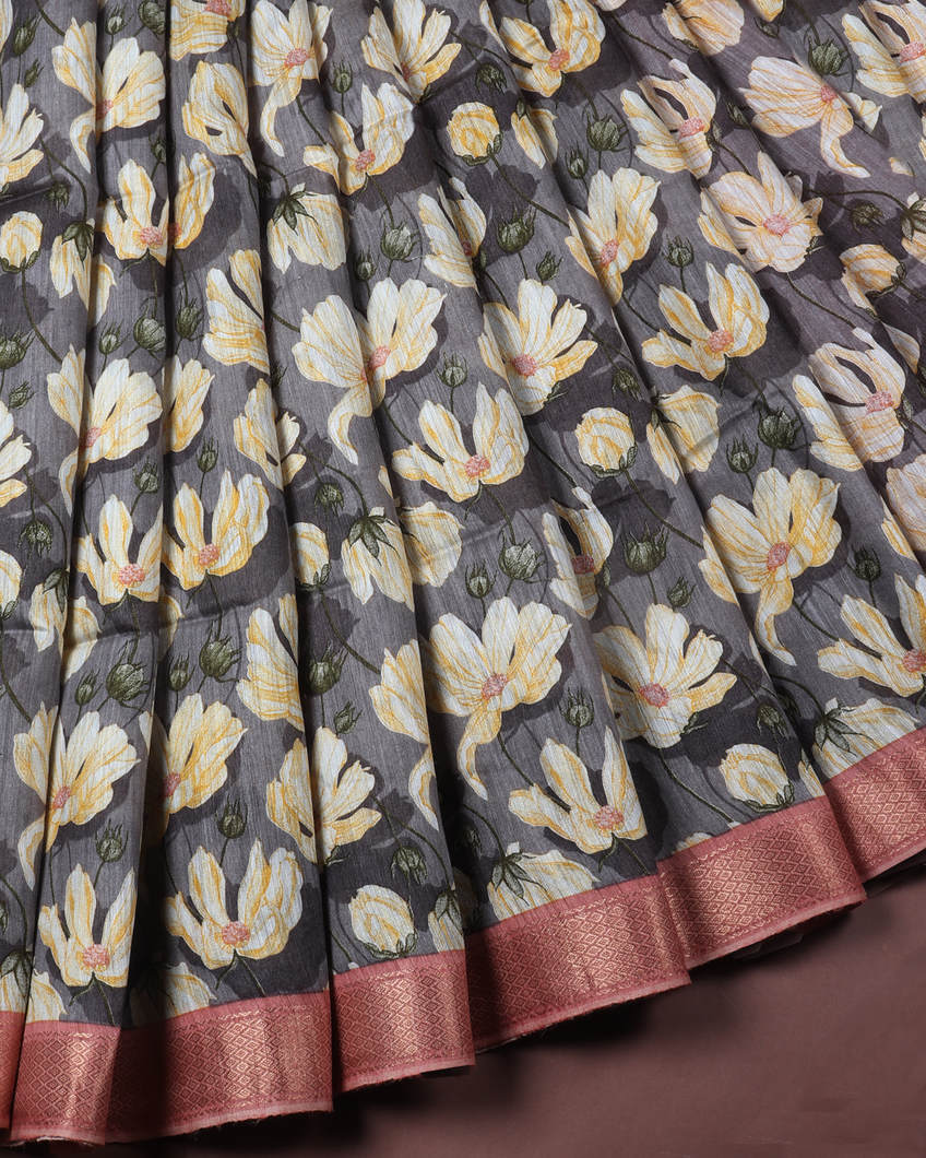 Grey Tussar Printed Saree T362297-image