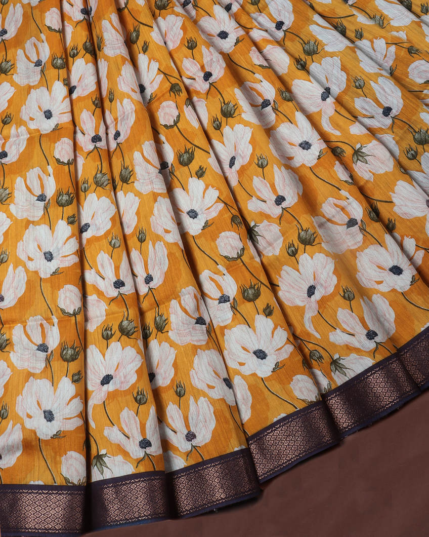 Yellow Tussar Printed Saree T362293-image