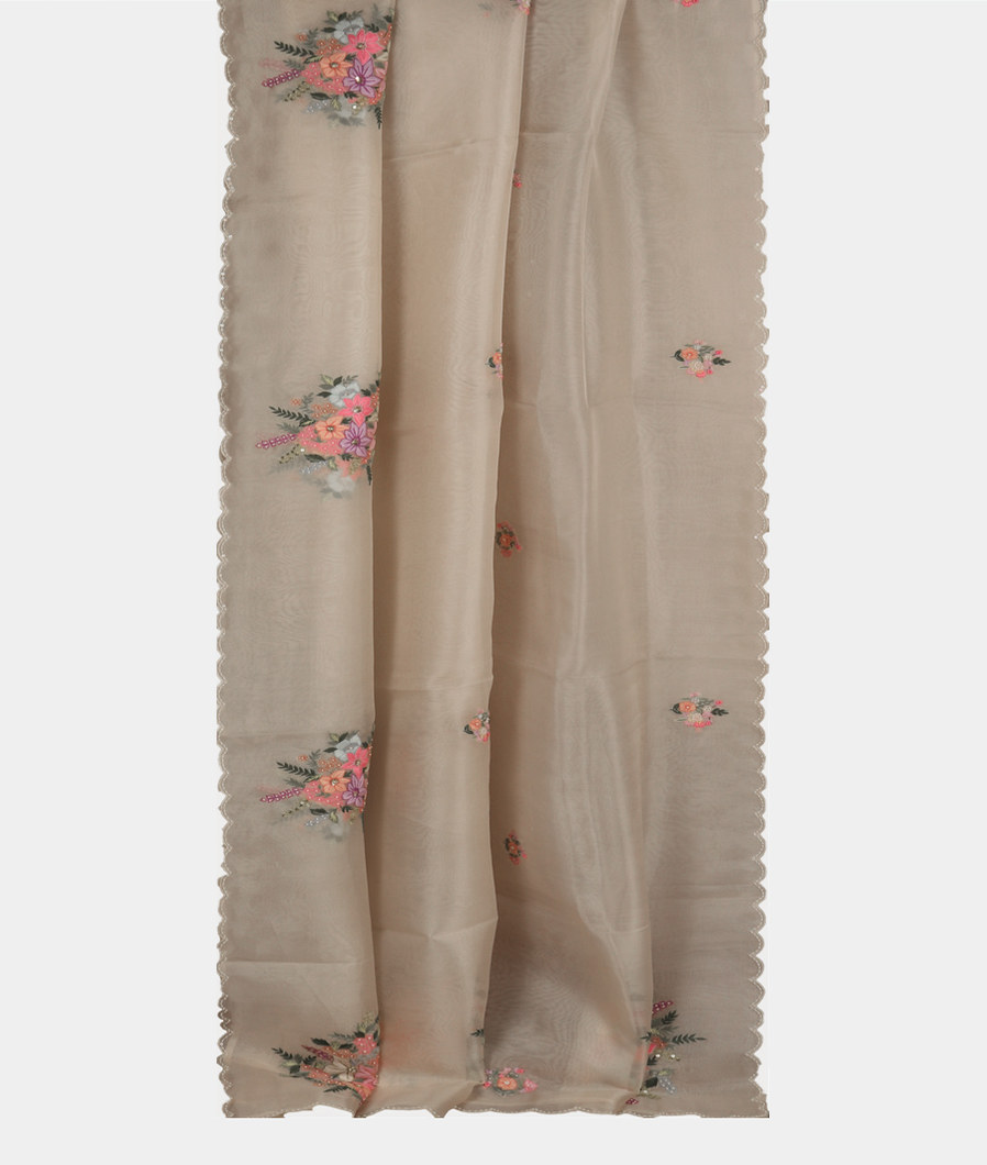 Grey Kora Organza Hand Embroidery Saree T3448552