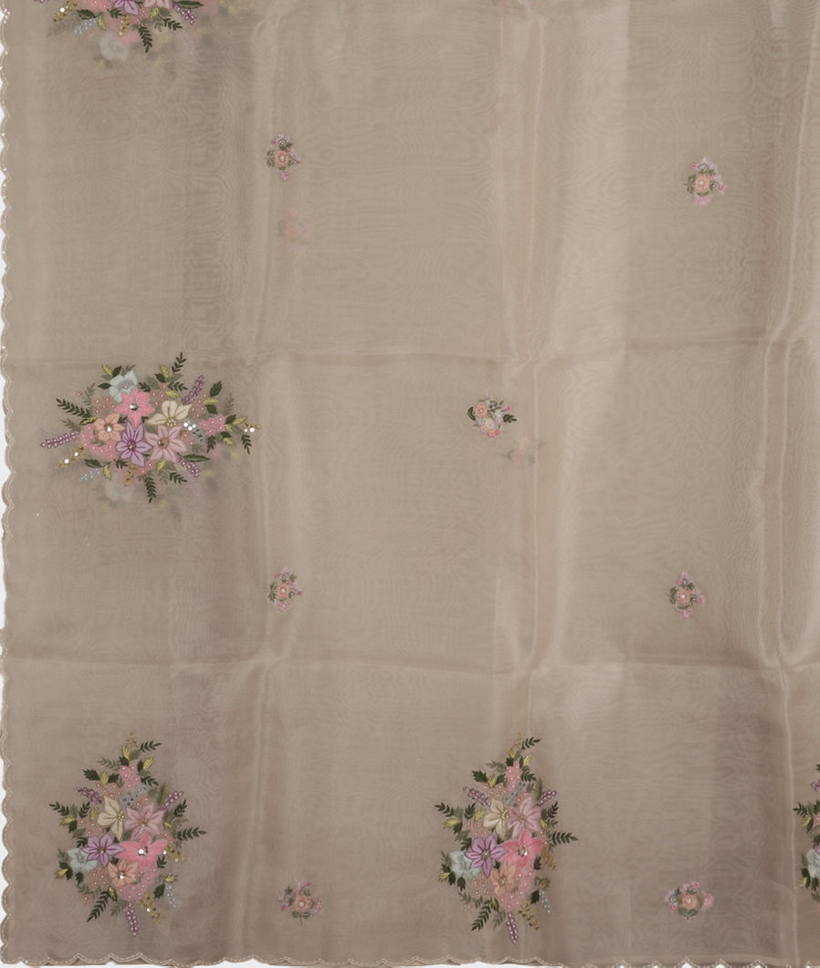 Grey Kora Organza Hand Embroidery Saree T3448554