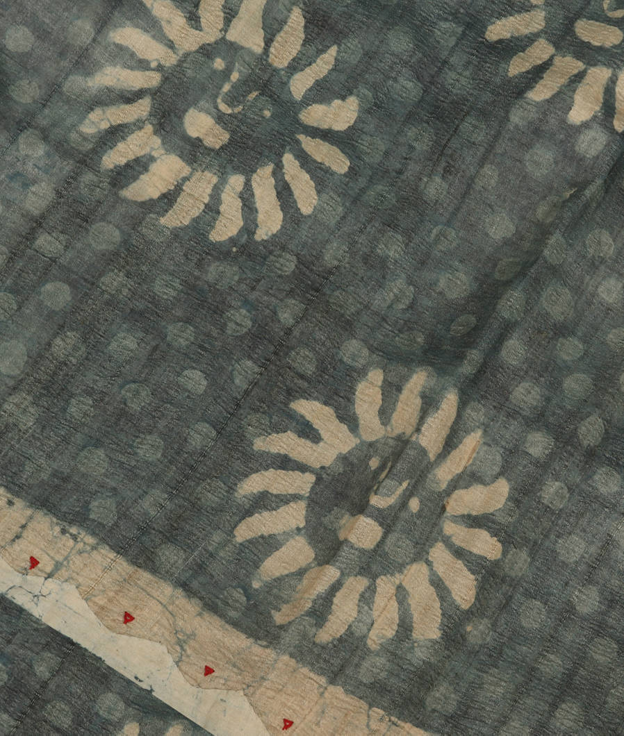 Bluish Grey Tussar Printed Saree T363367-image