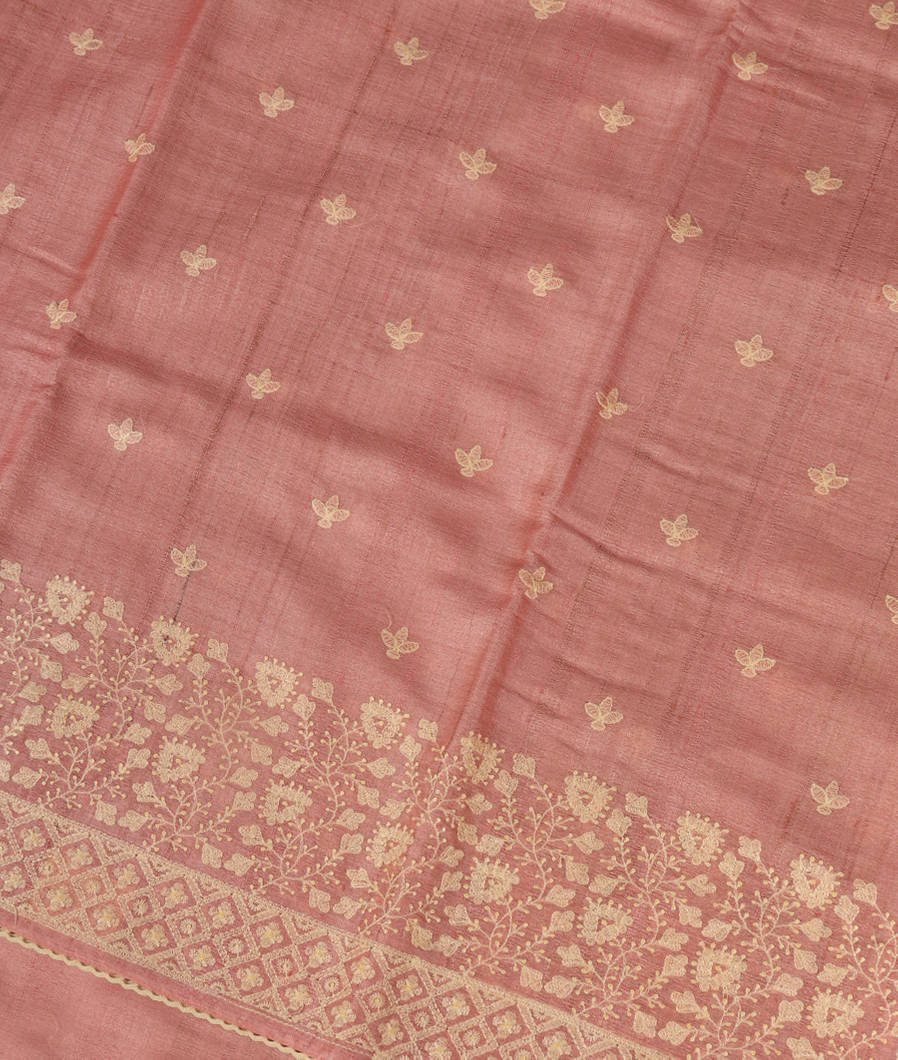 Pink Tussar Embroidery Saree T363634-image