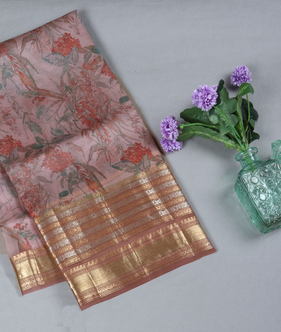 Lavender Kora Organza Printed Saree T357431-image