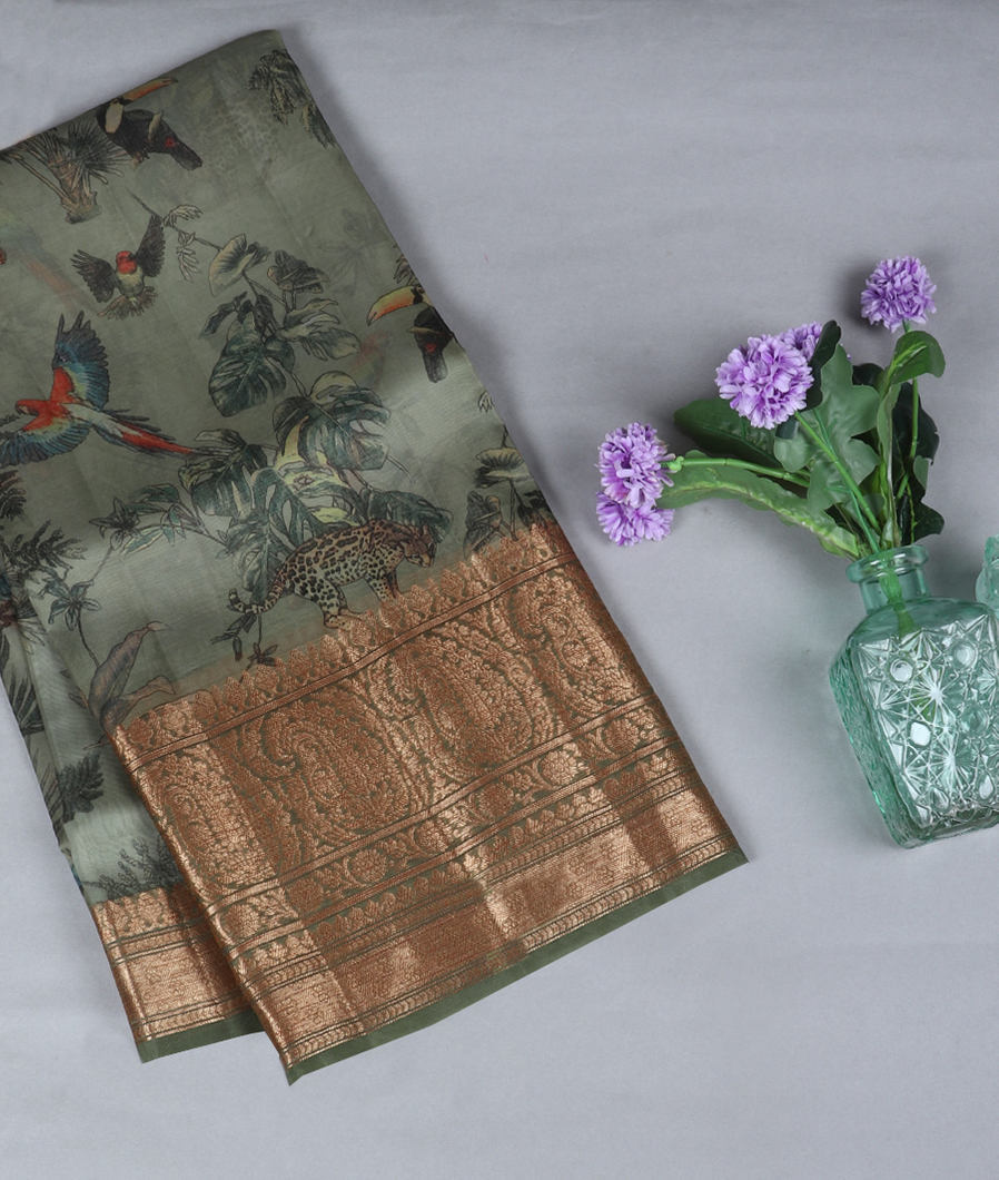 Green Kora Organza Printed Saree T357433-image