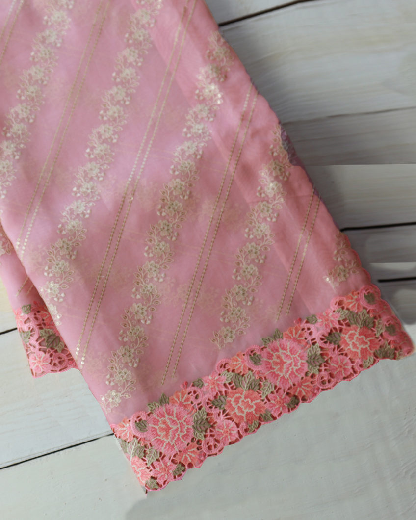 Pink Kora Organza Embroidery Saree T366671-image