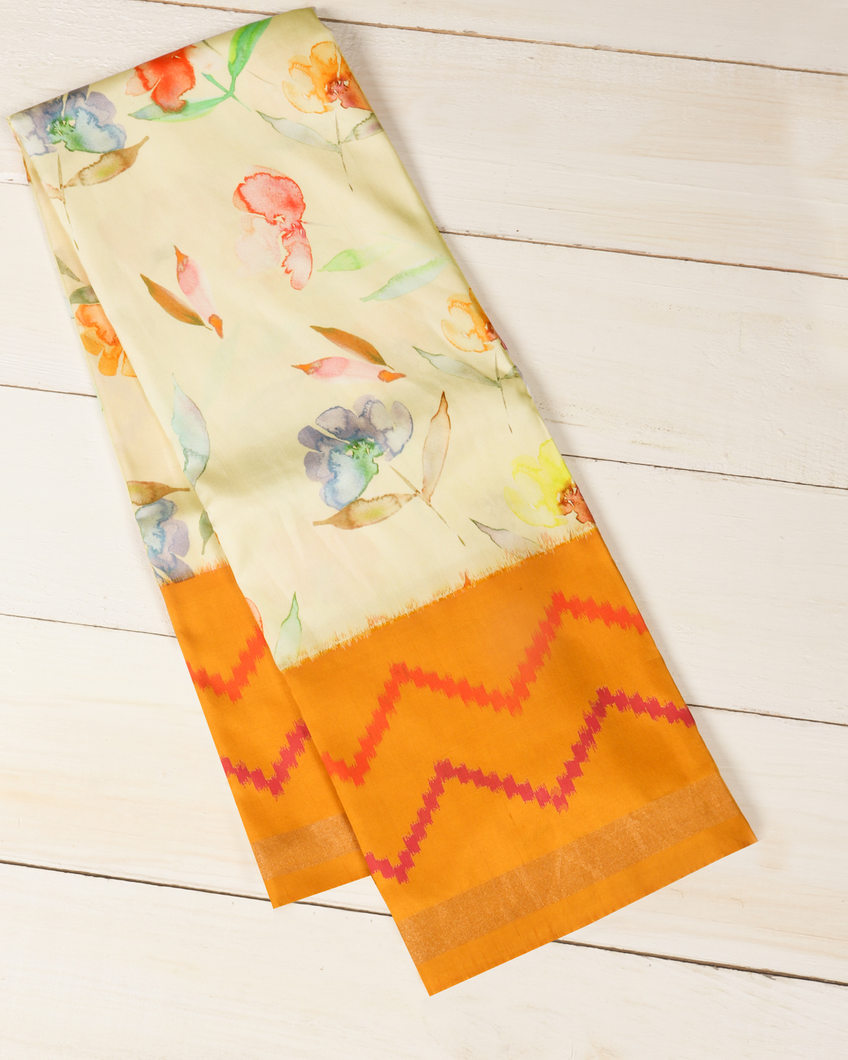 Cream Ikat Silk Saree T366622-image