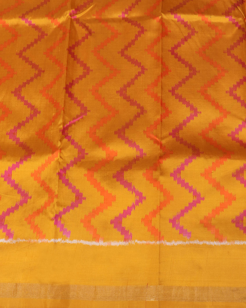 Cream Ikat Silk Saree T3666224