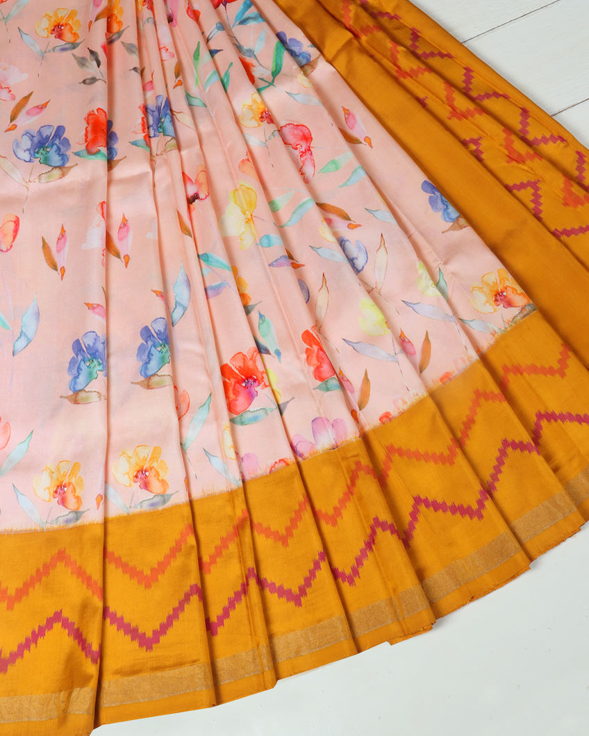 Pink Ikat Silk Saree T3666243