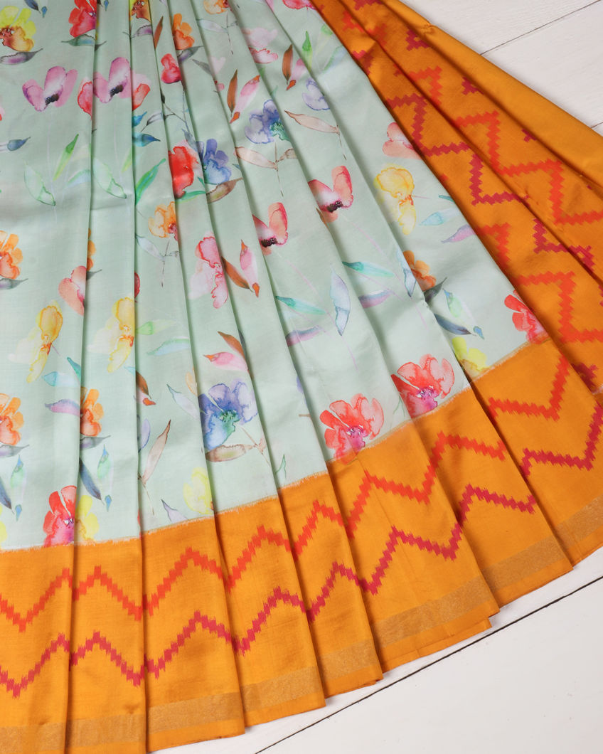 Blue Ikat Silk Saree T3666203