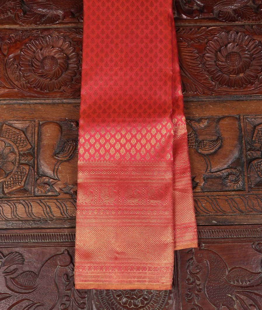 Orangish Pink Handwoven Kanjivaram Silk Saree T351162-image