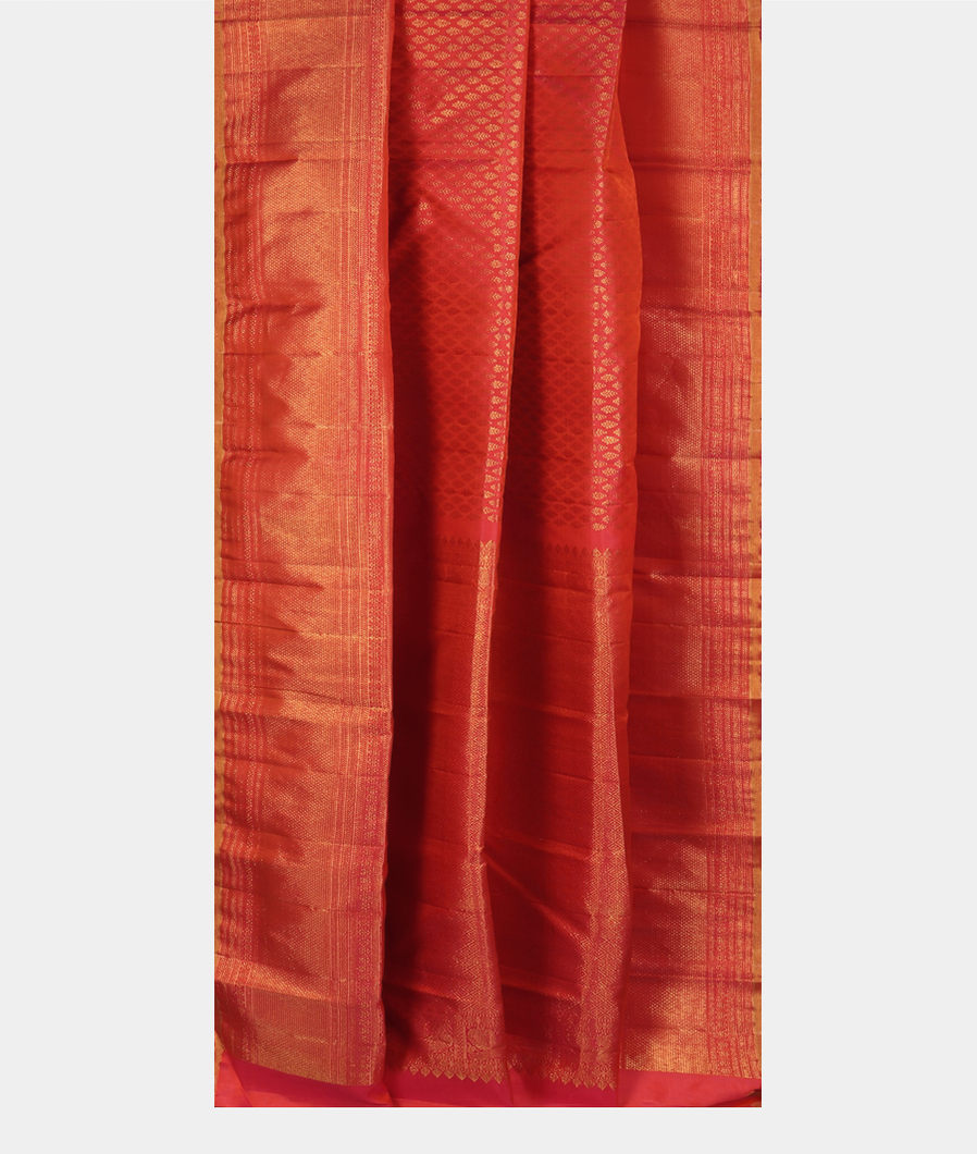 Orangish Pink Handwoven Kanjivaram Silk Saree T3511622