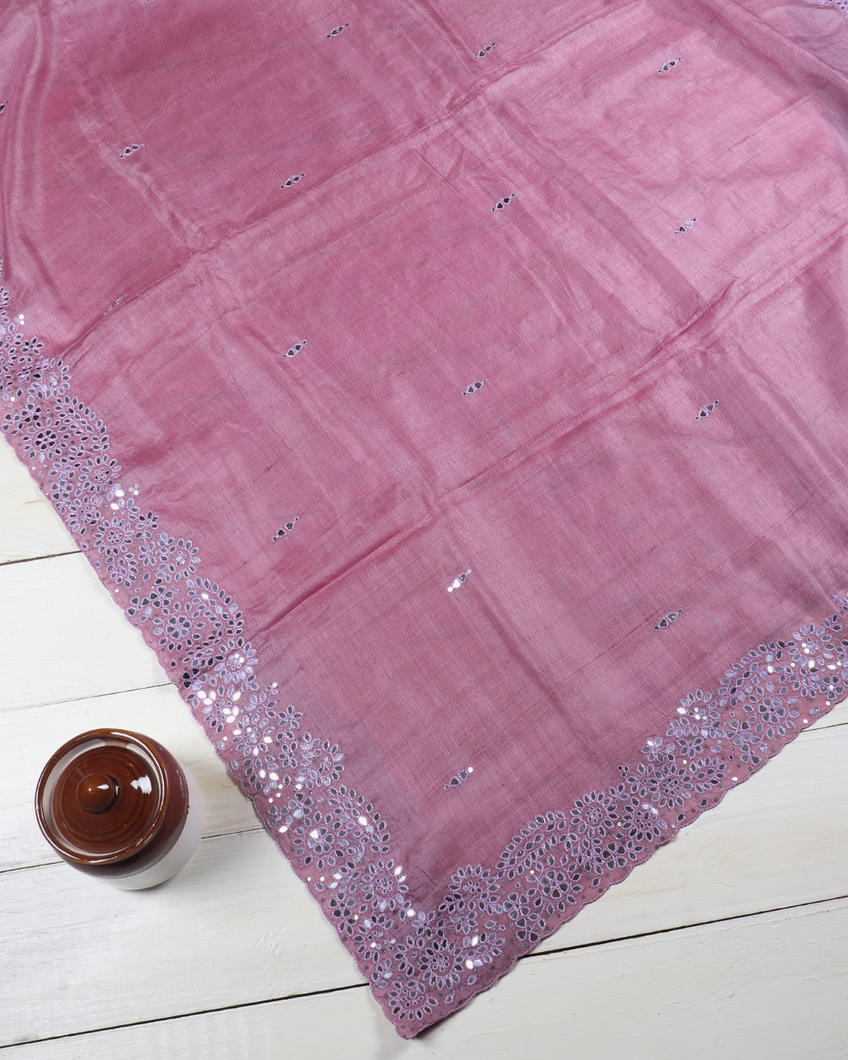 Pinkish Lavender Tussar Embroidery Saree T366261-image