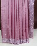 Pinkish Lavender Tussar Embroidery Saree T3662612