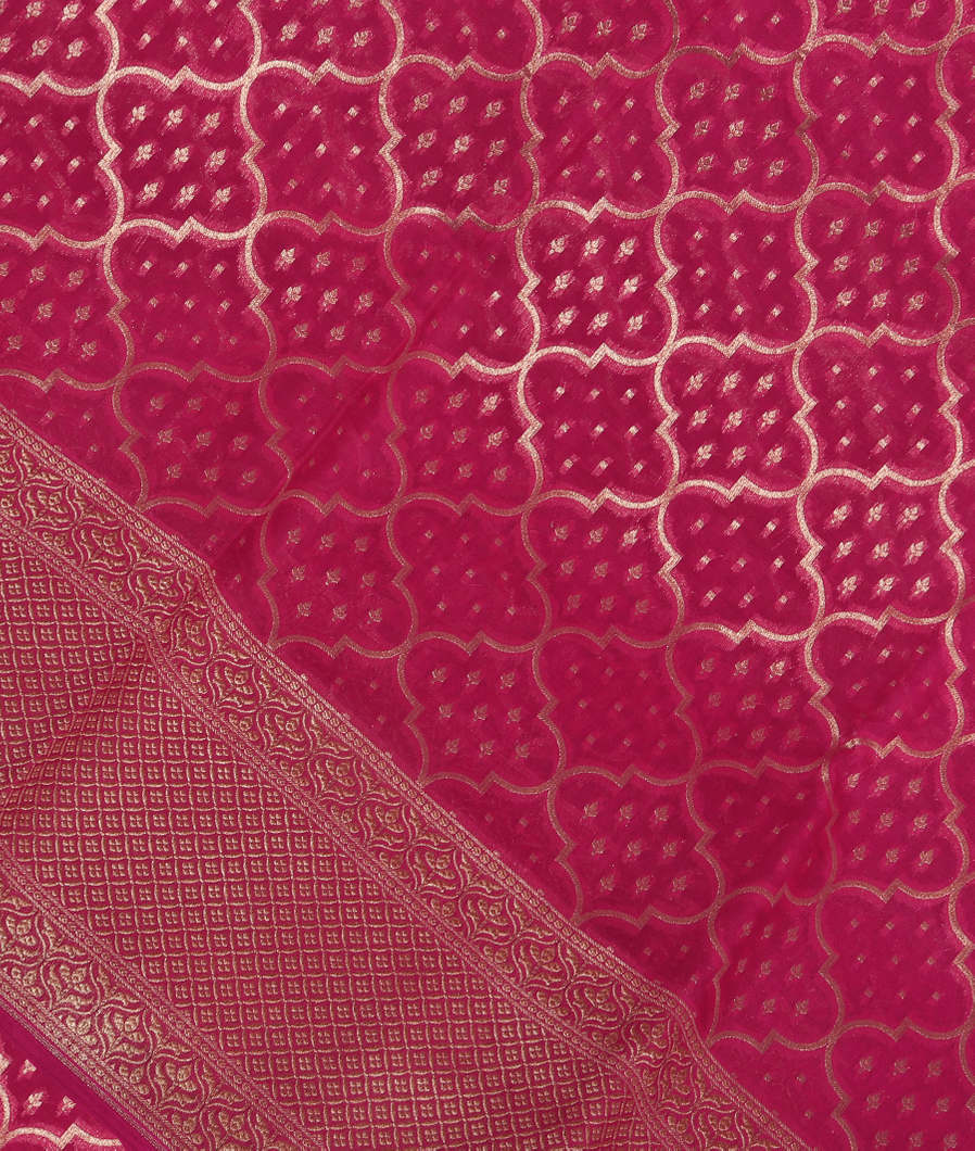 Magenta Banaras Organza Saree T367208-image