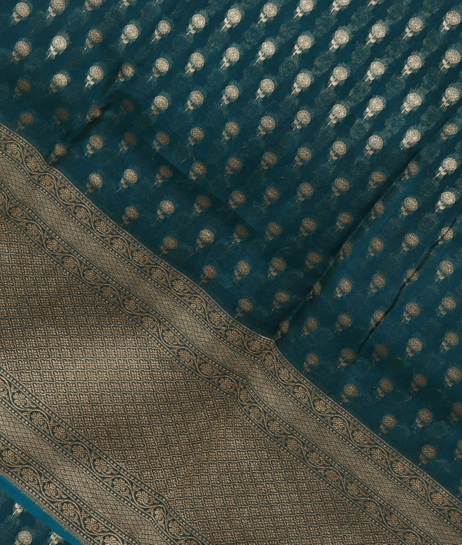 Peacock Blue Banaras Organza Saree T367210-image