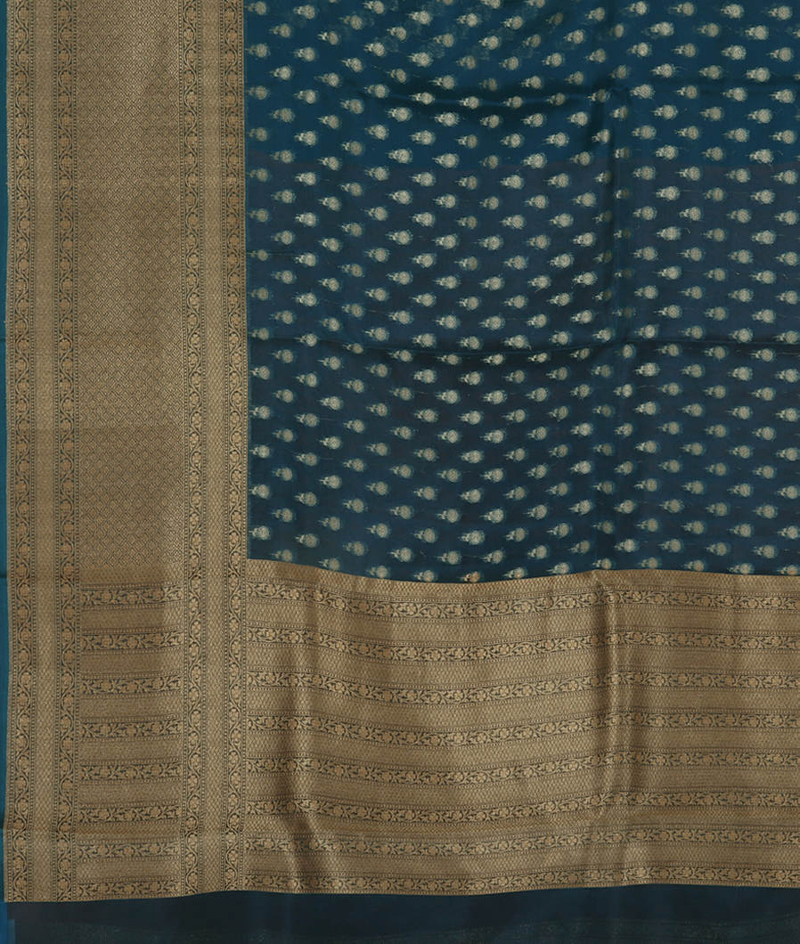 Peacock Blue Banaras Organza Saree T3672104