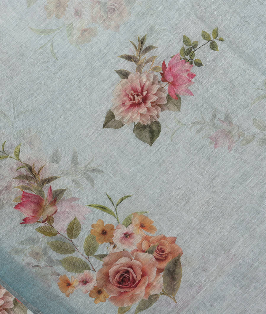 Blue Linen Printed Saree T353201-image