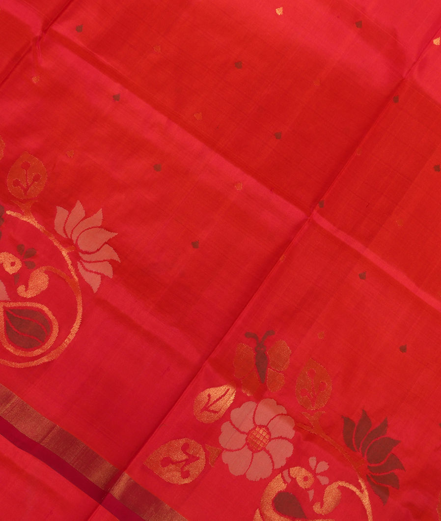 Pinkish Orange Uppada Silk Saree T366131-image