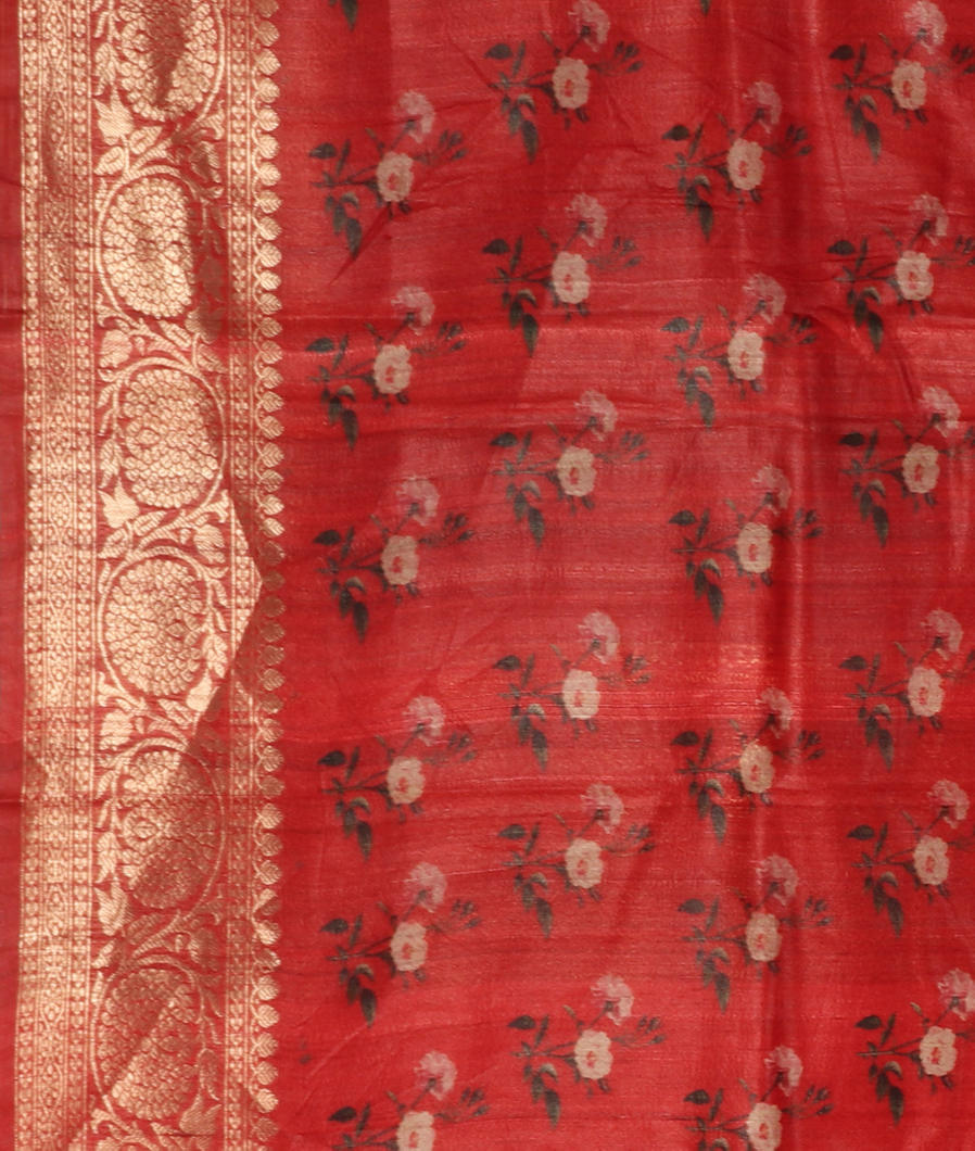 Red Banaras Tussar Georgette Saree T3638393