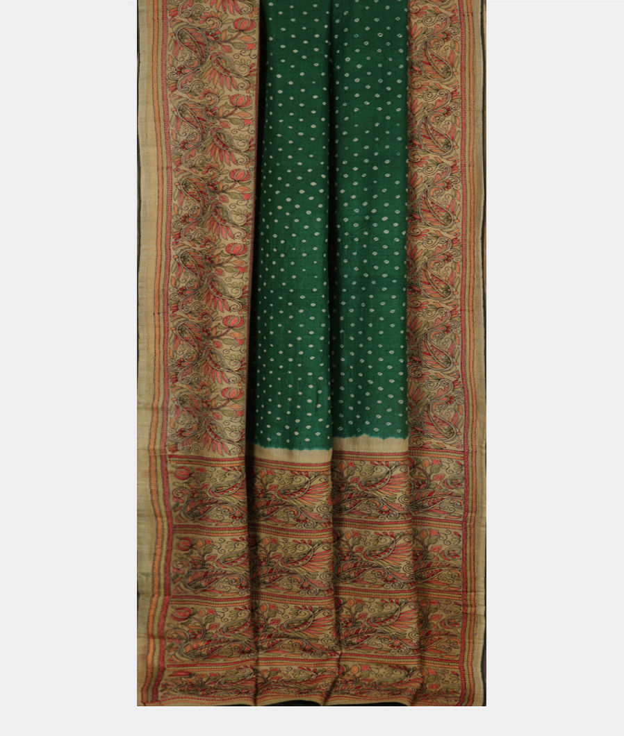 Green Bandhani Tussar Saree T3625802