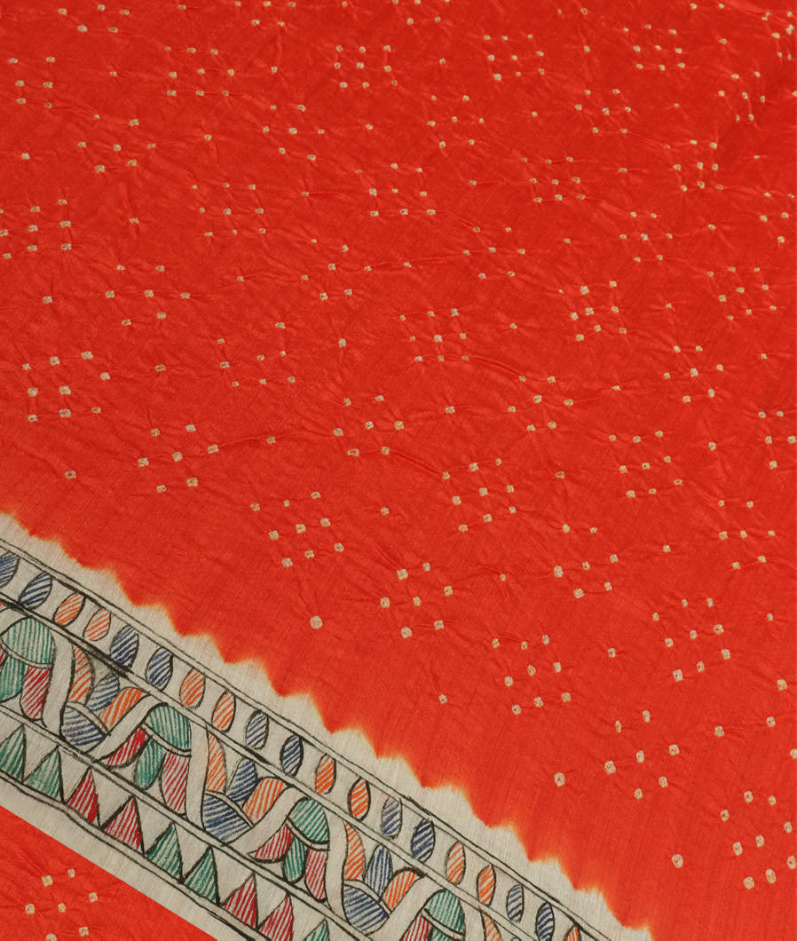 Orange Bandhani Tussar Saree T311102-image