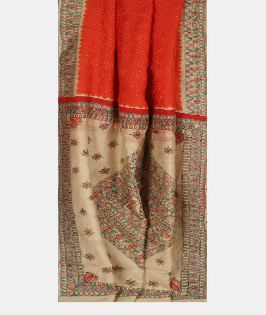 Orange Bandhani Tussar Saree T3111022