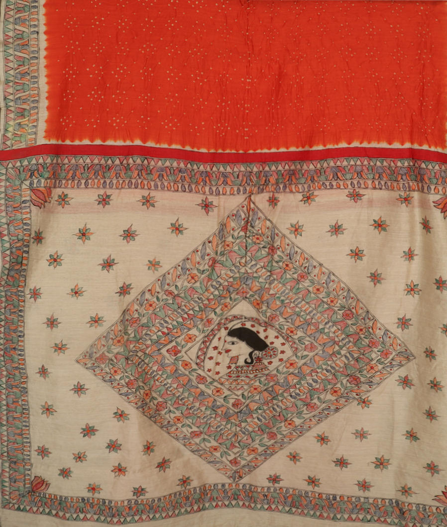 Orange Bandhani Tussar Saree T3111024