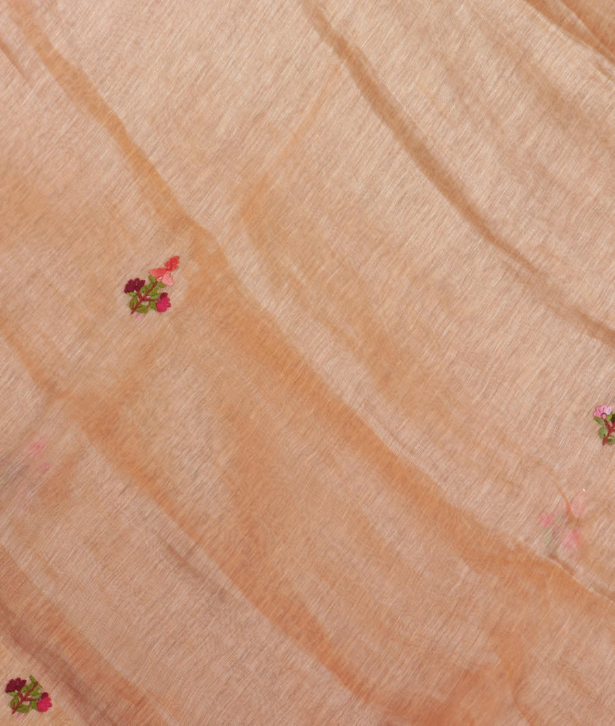 Light Peach Linen Embroidery Saree T363124-image