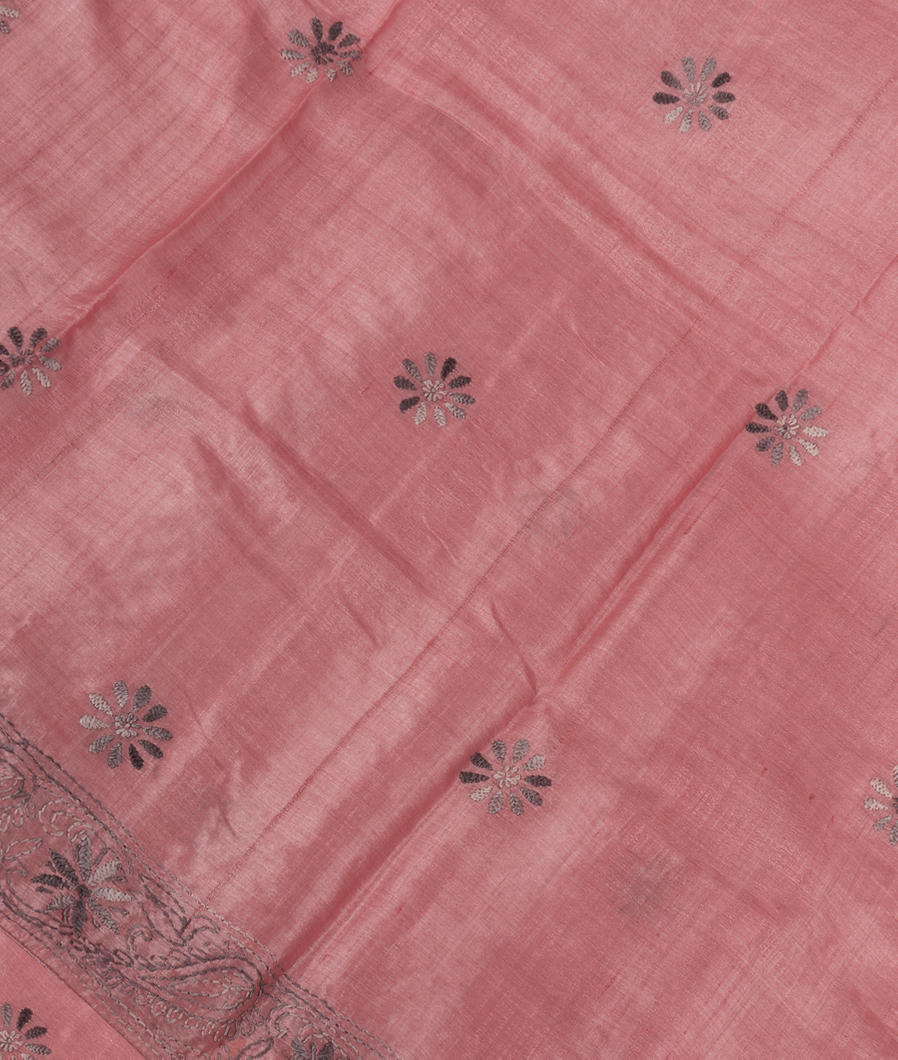 Pink Tussar Embroidery Saree T356633-image