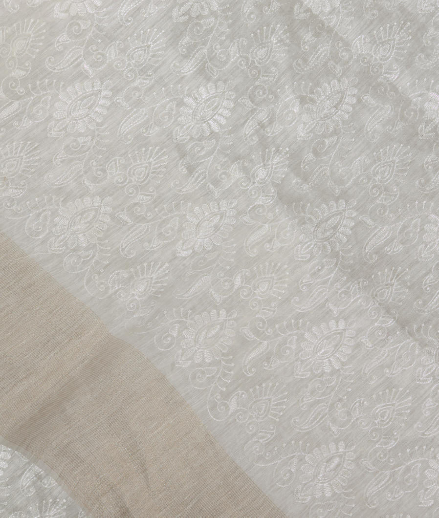 White Linen Embroidery Saree T332153-image