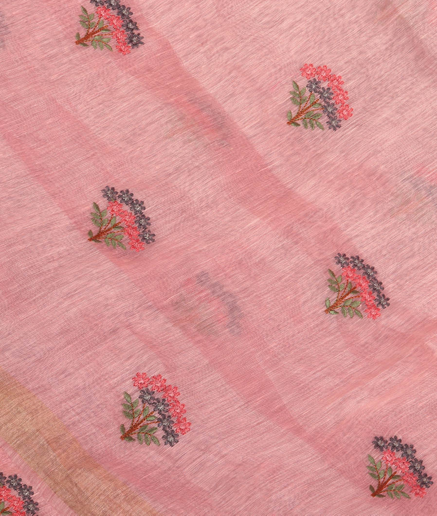Pink Linen Embroidery Saree T356975-image