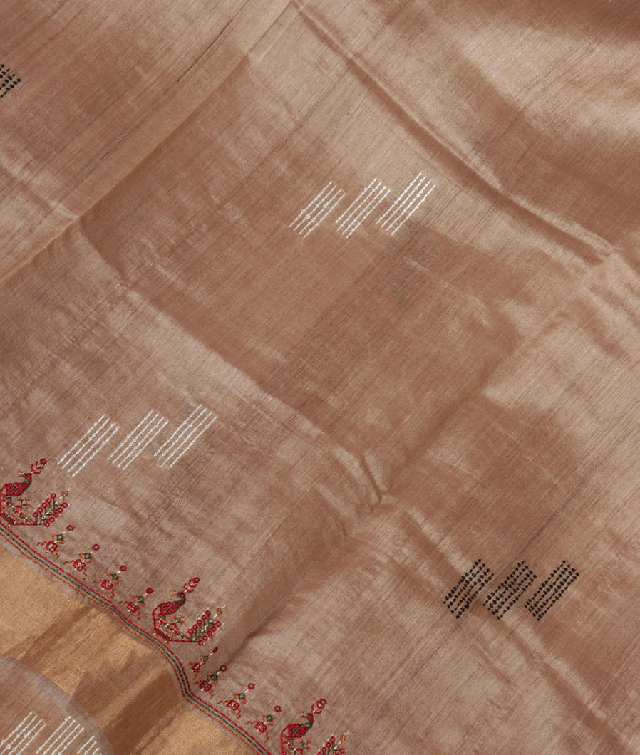 Beige Tussar Embroidery Saree T366858-image