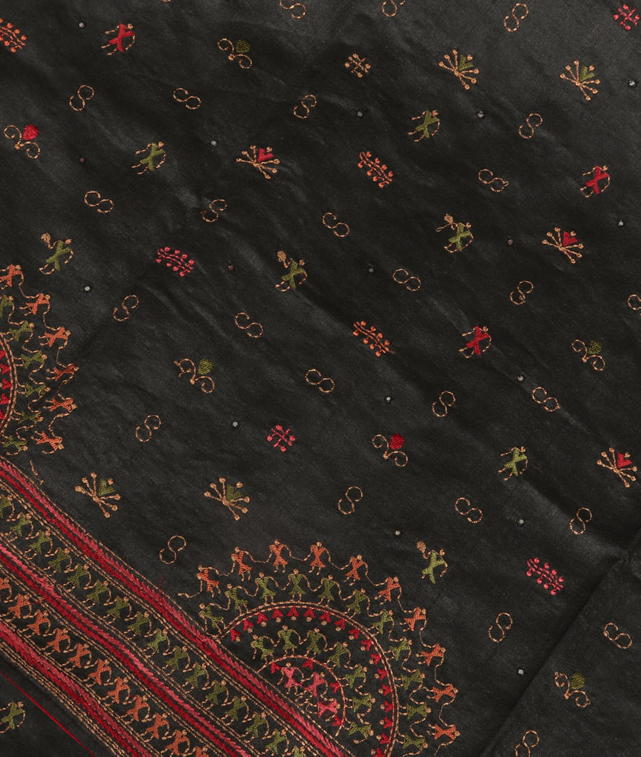 Black Tussar Embroidery Saree T366853-image