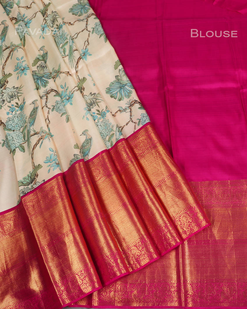 Cream Handwoven Kanjivaram Silk Pavadai T317947-image