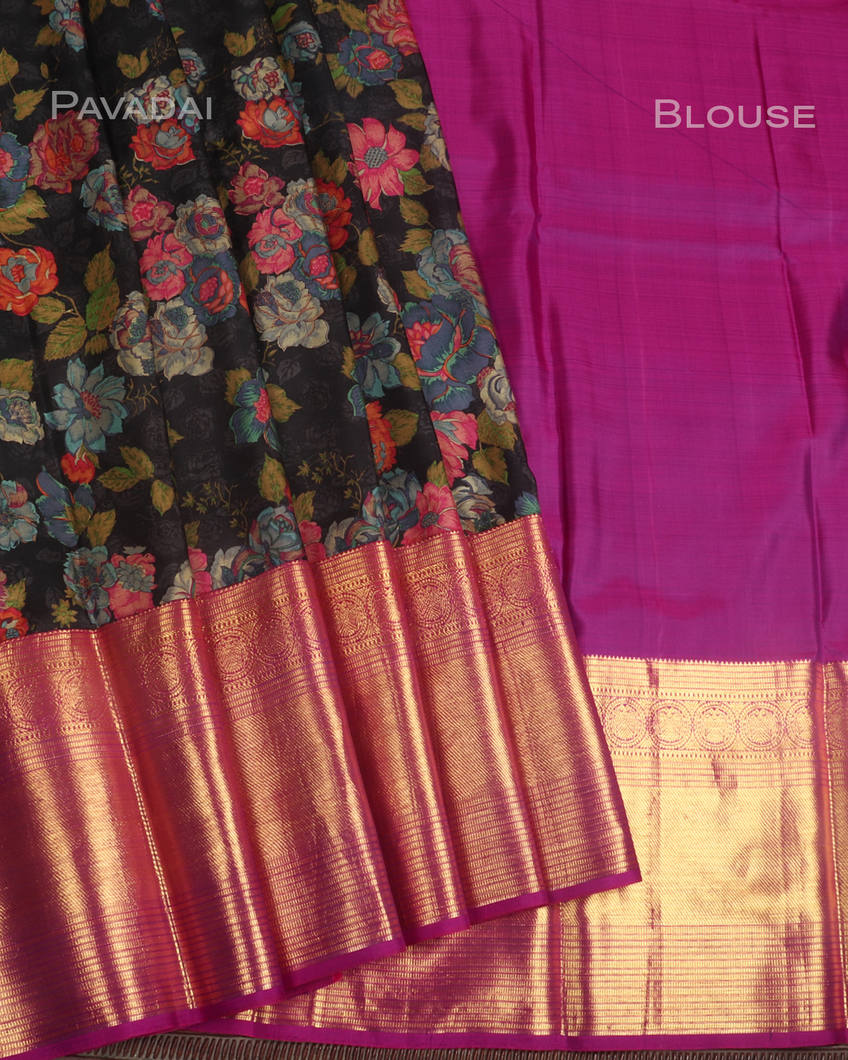 Black Handwoven Kanjivaram Silk Pavadai T215101-image