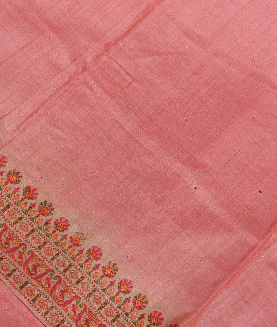 Pink Tussar Embroidery Saree T366852-image
