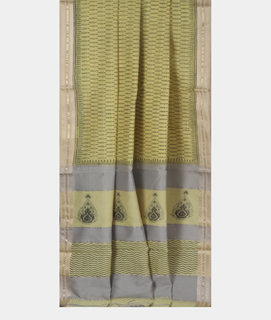 Light Yellow Maheshwari Printed Cotton Saree T3352912