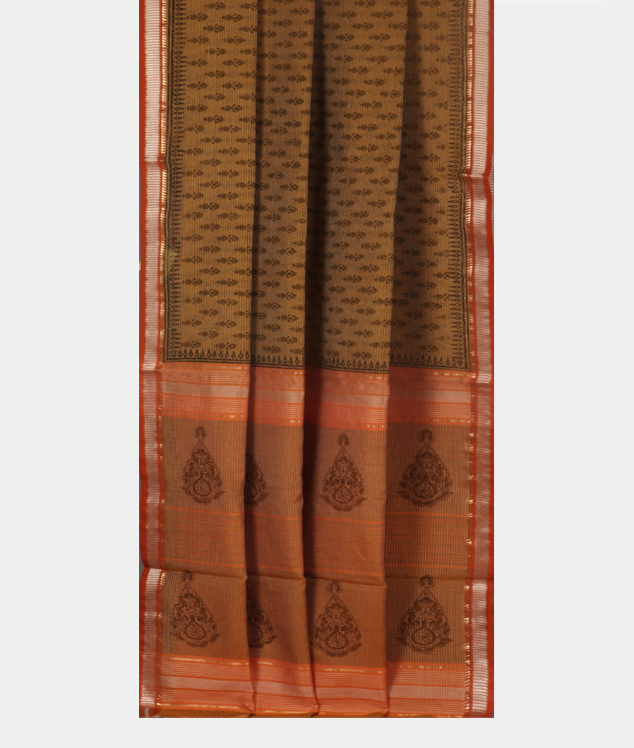 Brown Maheshwari Printed Cotton Saree T3642782